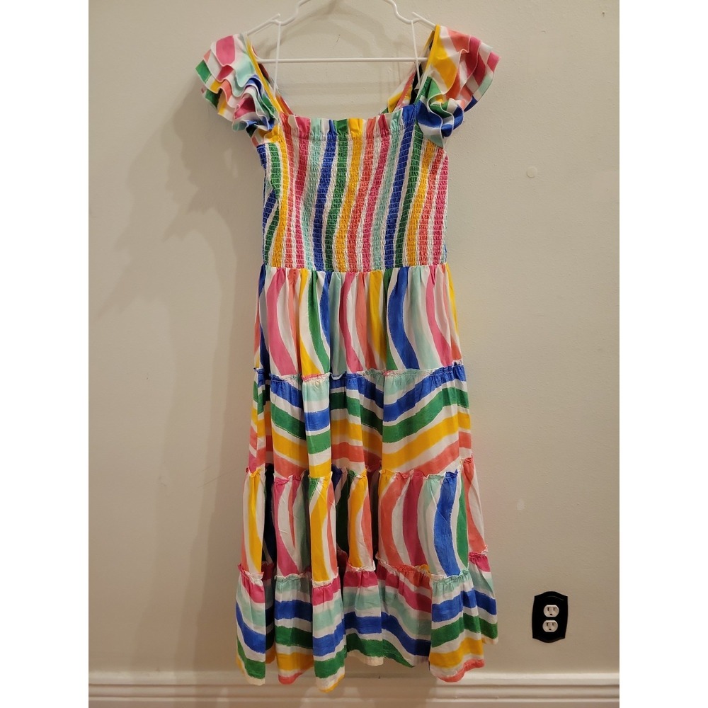 Crown & Ivy XL Summer Dress Rainbow Smocked Midi Ruffled Sleeveless